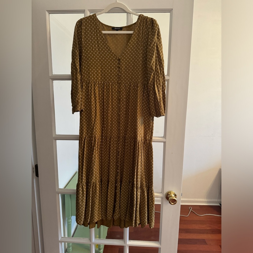 Madewell V-Neck Tiered Button-Front Midi Dress - Size 14